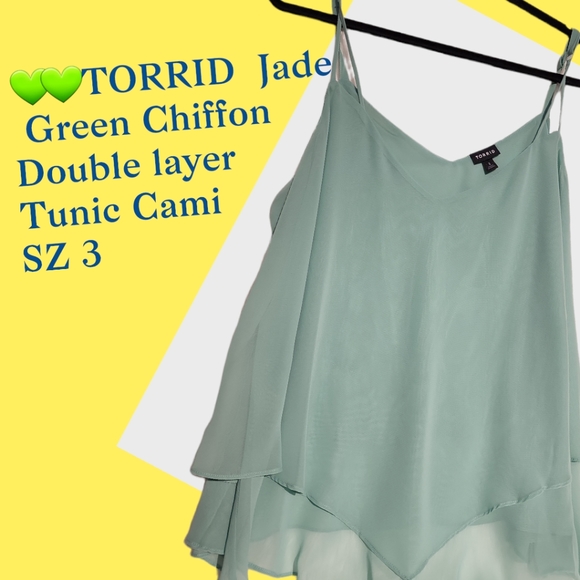 Torrid Tops - TORRID Tunic Cami  double layer Hankerchief  swing  Cami Jade  Green Sz 3